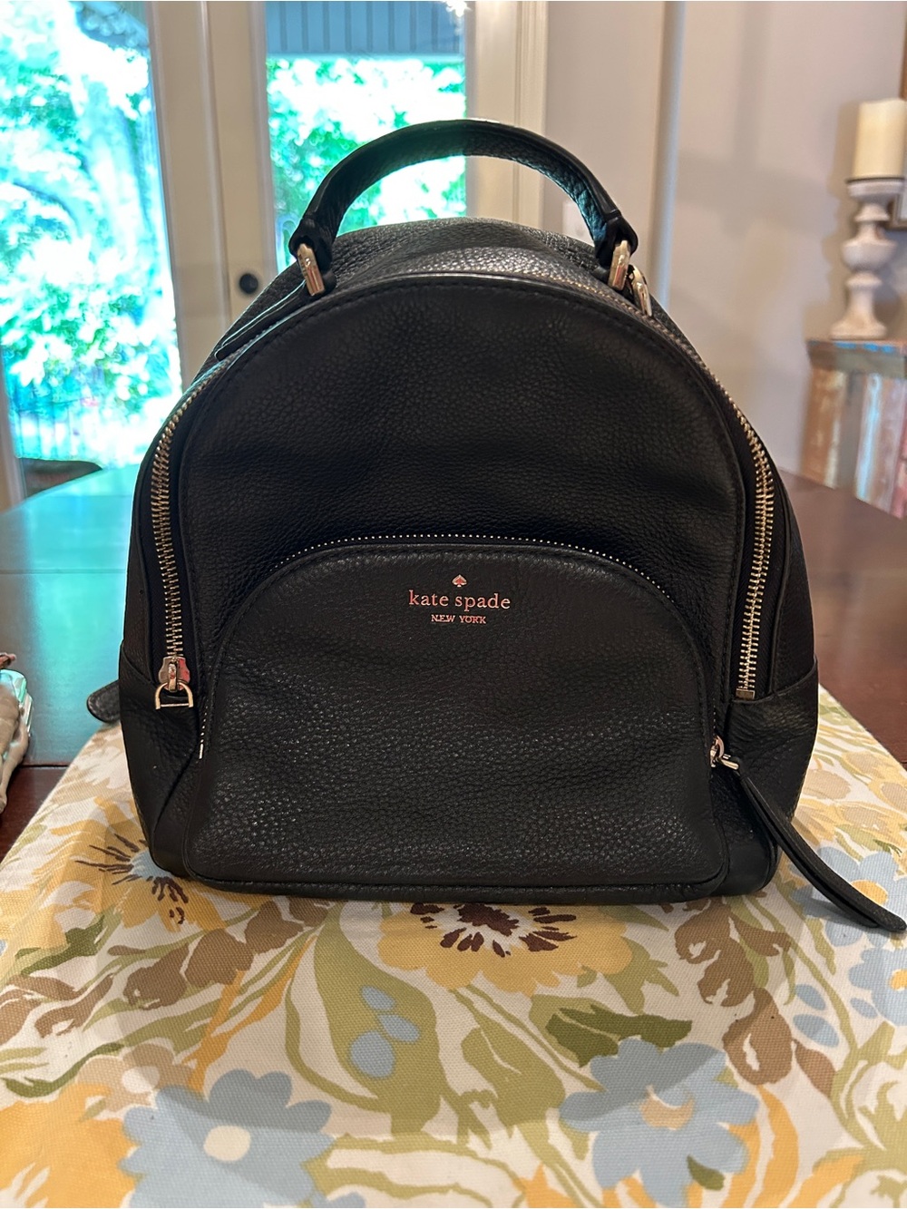 kate spade Black Pebbled Leather Mini Backpack with Gold Hardware
